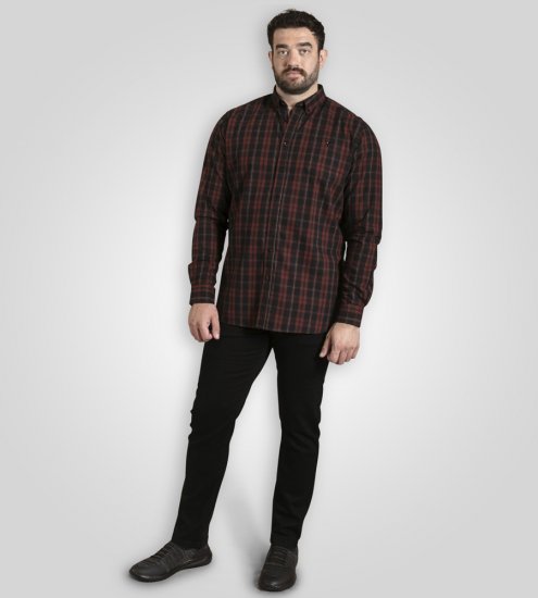 D555 Horsham Long Sleeve Shirt with Chest Pocket Burgundy/Black Check - Särgid - Meeste suured särgid 2XL – 8XL