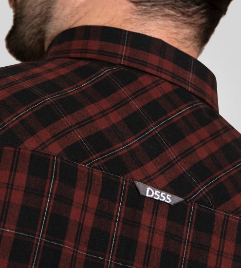 D555 Horsham Long Sleeve Shirt with Chest Pocket Burgundy/Black Check - Särgid - Meeste suured särgid 2XL – 8XL