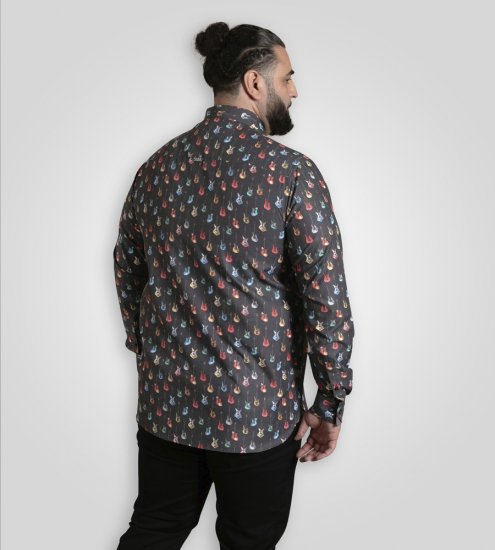 D555 Wakefield Long Sleeve AOP Guitar Printed Shirt Grey - Särgid - Meeste suured särgid 2XL – 8XL