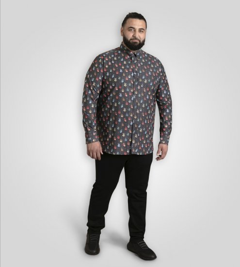D555 Wakefield Long Sleeve AOP Guitar Printed Shirt Grey - Särgid - Meeste suured särgid 2XL – 8XL