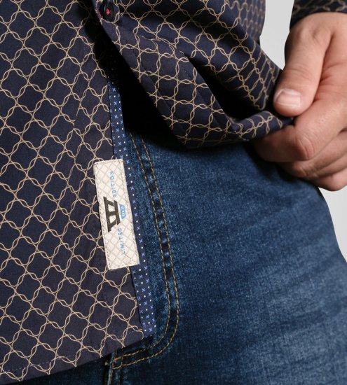 D555 Sheffield Long Sleeve AOP Micro Gold Shirt Navy - Särgid - Meeste suured särgid 2XL – 8XL