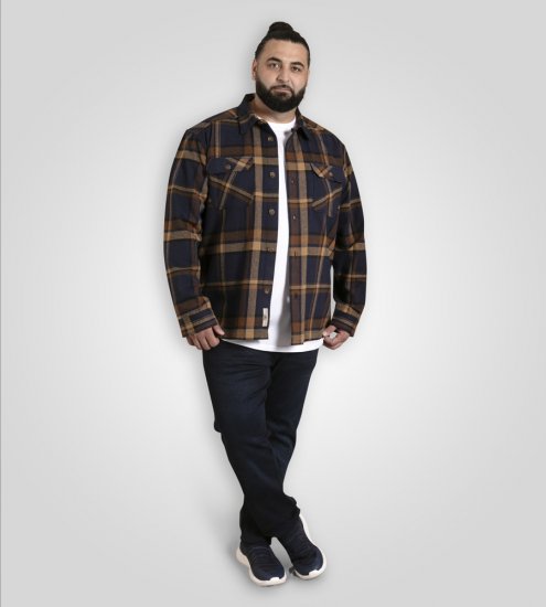 D555 Aldershot Long Sleeve Heavy Shacket Overshirt Tan/Navy Check - Särgid - Meeste suured särgid 2XL – 8XL