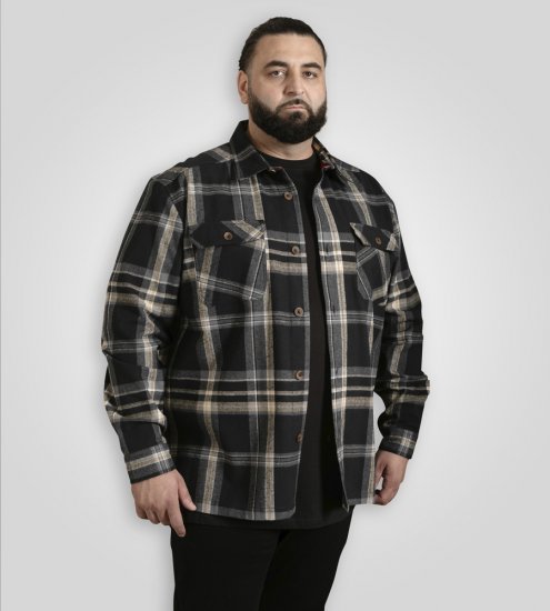 D555 Falkirk Long Sleeve Heavy Shacket Overshirt Black/Grey TALL SIZES - Särgid - Meeste suured särgid 2XL – 8XL