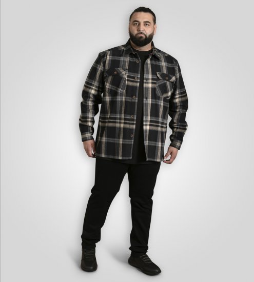 D555 Falkirk Long Sleeve Heavy Shacket Overshirt Black/Grey TALL SIZES - Särgid - Meeste suured särgid 2XL – 8XL