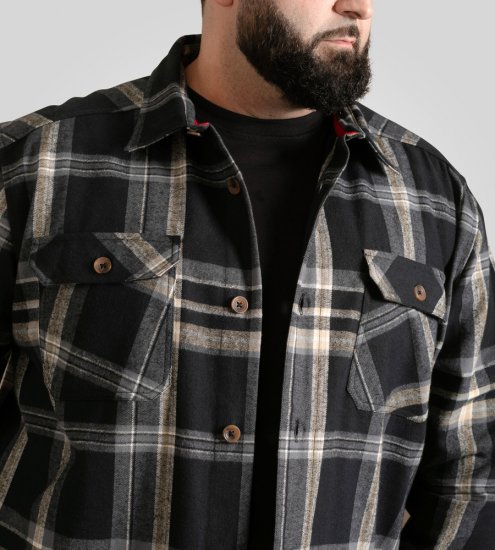 D555 Falkirk Long Sleeve Heavy Shacket Overshirt Black/Grey TALL SIZES - Särgid - Meeste suured särgid 2XL – 8XL