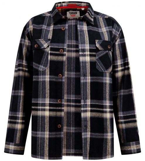 D555 Falkirk Long Sleeve Heavy Shacket Overshirt Black/Grey - Särgid - Meeste suured särgid 2XL – 8XL