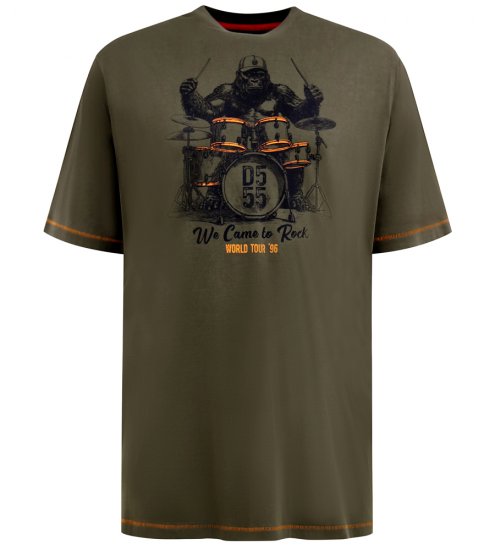 D555 Stockton Gorilla Playing Drums Crew Neck T-Shirt Khaki - T-särgid - Suured T-särgid 2XL – 14XL