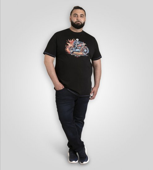 D555 Dewsbury Skeleton On Bike Crew Neck T-Shirt Black TALL SIZE - MEESTERIIDED MT-6XLT - Pikad meeste riided