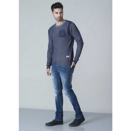 D555 Bryson Crewneck Sweater with Pocket Navy - Sviitrid ja dressipluusid - Meeste suured kapuutsiga jakid suurustes 2XL – 14XL