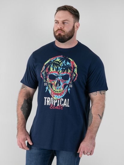 D555 Linton T-särk Mitmevärvilise Koljupildiga Tumesinine - T-särgid - Suured T-särgid 2XL – 14XL
