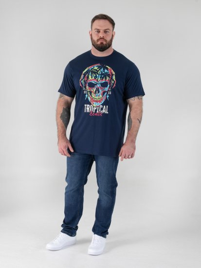 D555 Linton T-särk Mitmevärvilise Koljupildiga Tumesinine - T-särgid - Suured T-särgid 2XL – 14XL