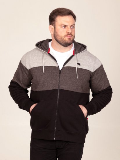 D555 Fitzgerald Zip Through Hoody With Cut & Sew Panels Must - Sviitrid ja dressipluusid - Meeste suured kapuutsiga jakid suurustes 2XL – 14XL