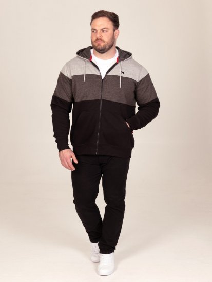 D555 Fitzgerald Zip Through Hoody With Cut & Sew Panels Must - Sviitrid ja dressipluusid - Meeste suured kapuutsiga jakid suurustes 2XL – 14XL