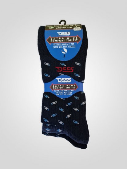 D555 Harold 3 Extra Wide Comfort Fit Socks 3-pack Navy/Denim - Aluspesu ja ujumisriided - Aluspesu 2XL-8XL
