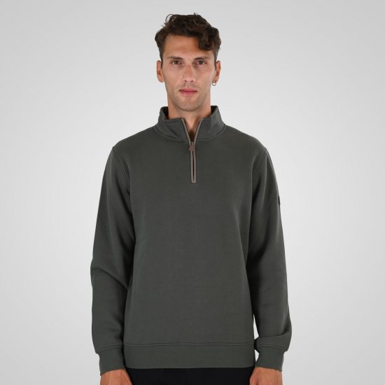 Double Outfitters MTOP-1163 Poole tõmblukuga dressipluus Khaki - Sviitrid ja dressipluusid - Meeste suured kapuutsiga jakid suurustes 2XL – 14XL