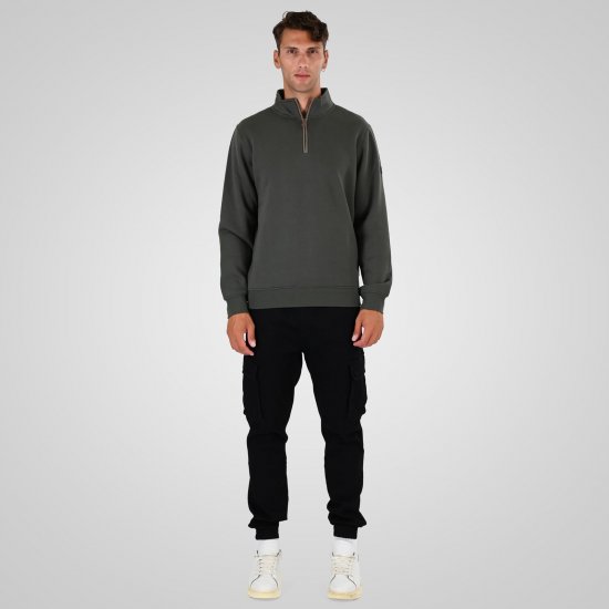 Double Outfitters MTOP-1163 Poole tõmblukuga dressipluus Khaki - Sviitrid ja dressipluusid - Meeste suured kapuutsiga jakid suurustes 2XL – 14XL