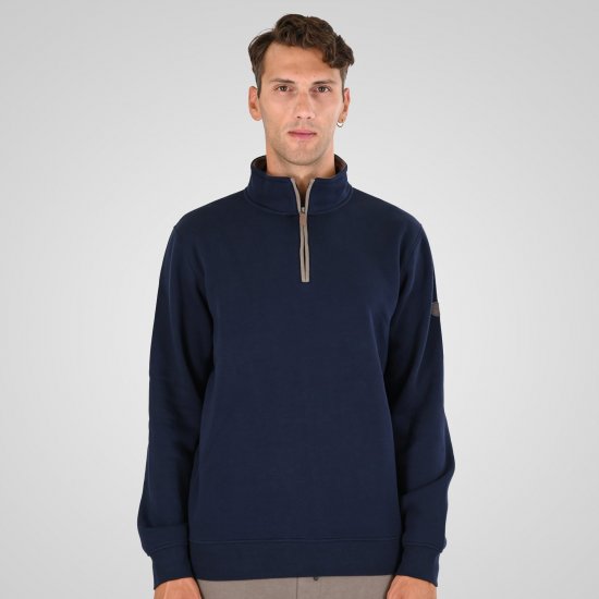 Double Outfitters MTOP-1163 Poole tõmblukuga dressipluus Tumesinine - Sviitrid ja dressipluusid - Meeste suured kapuutsiga jakid suurustes 2XL – 14XL