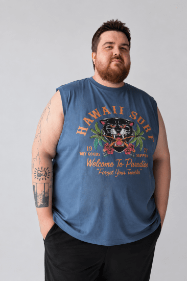 Kam Jeans 5763 Hawaii Surf Vest Vintage Indigo - T-särgid - Suured T-särgid 2XL – 14XL