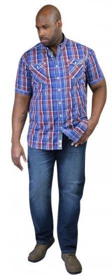 D555 ELIAS Short Sleeve Blue & Red Check Shirt - Särgid - Meeste suured särgid 2XL – 8XL