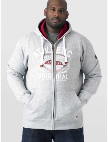 D555 Gabriel Athletic Zip Hoodie Grey - Sviitrid ja dressipluusid - Meeste suured kapuutsiga jakid suurustes 2XL – 14XL