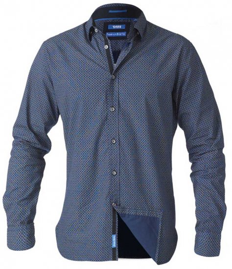 D555 Scott LS Printed Shirt Blue - Särgid - Meeste suured särgid 2XL – 8XL