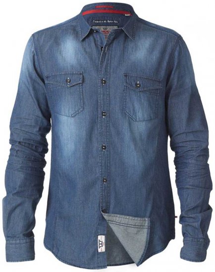 D555 Tobias LS Vintage Denim Shirt - Särgid - Meeste suured särgid 2XL – 8XL