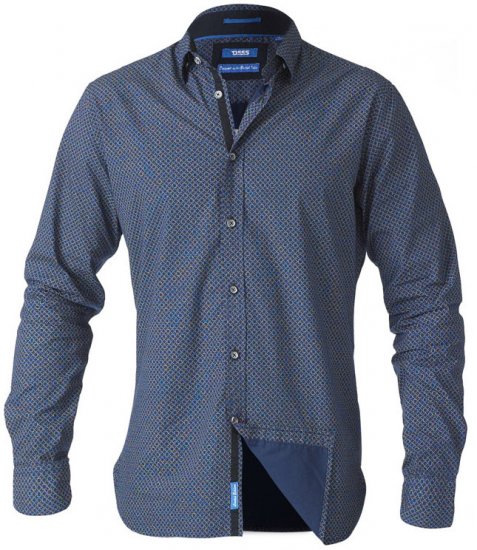 D555 Scott LS Printed Shirt Blue - Särgid - Meeste suured särgid 2XL – 8XL