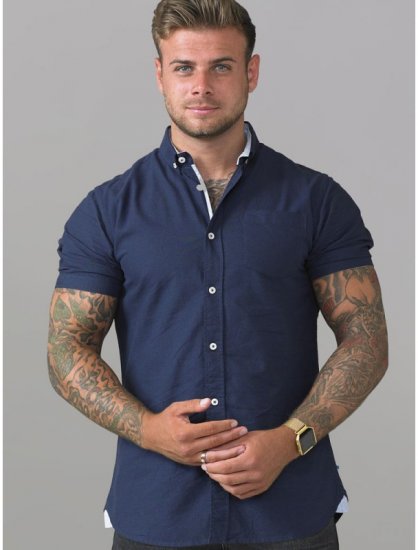 D555 Norman Short Sleeve Oxford Shirt Navy - Särgid - Meeste suured särgid 2XL – 8XL