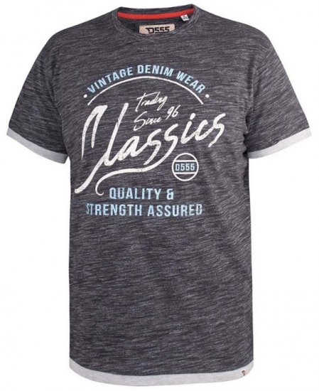 D555 Albury Black Double Layer Printed T-Shirt - T-särgid - Suured T-särgid 2XL – 14XL