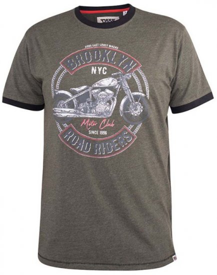 D555 Hereford Brooklyn Motorbike Printed Ringer T-Shirt Khaki - T-särgid - Suured T-särgid 2XL – 14XL