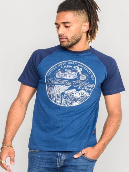 D555 Porter Raglan Sleeve Printed T-Shirt Blue - T-särgid - Suured T-särgid 2XL – 14XL