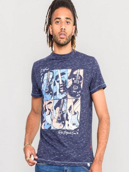D555 Warner Guitar Printed T-Shirt Navy - T-särgid - Suured T-särgid 2XL – 14XL