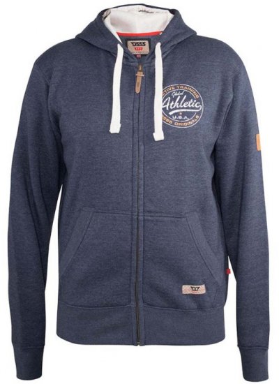 D555 Orchid Chest Printed Zip Through Hoody Denim Blue - Sviitrid ja dressipluusid - Meeste suured kapuutsiga jakid suurustes 2XL – 14XL