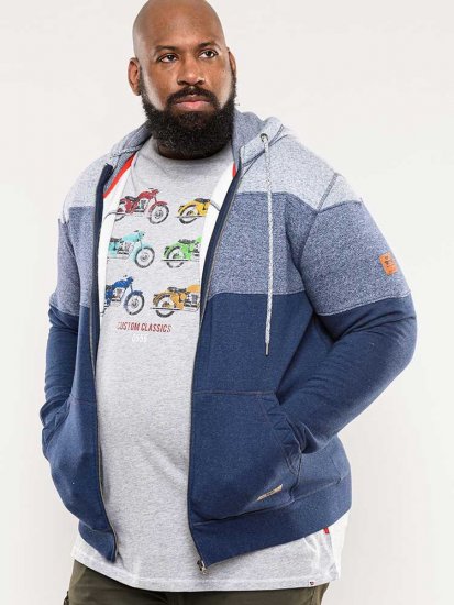 D555 Columbus Cut And Sew Panelled Zip Through Hoody Blue - Sviitrid ja dressipluusid - Meeste suured kapuutsiga jakid suurustes 2XL – 14XL