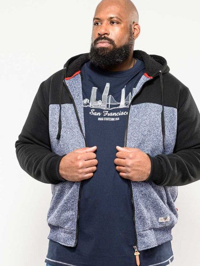 D555 Allen Zip Through Hoody With Sherpa Lining - Sviitrid ja dressipluusid - Meeste suured kapuutsiga jakid suurustes 2XL – 14XL