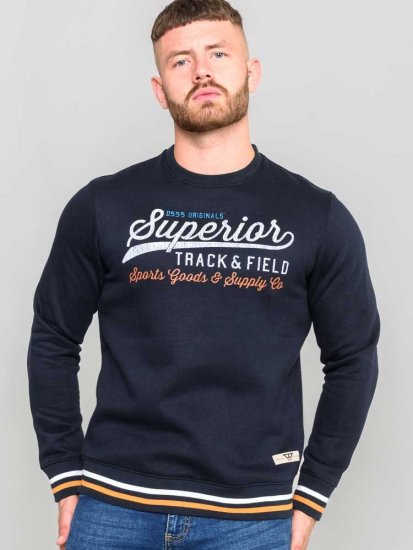 D555 Marlow Printed Crew Neck Sweatshirt Navy - Sviitrid ja dressipluusid - Meeste suured kapuutsiga jakid suurustes 2XL – 14XL