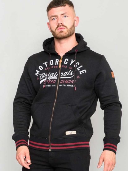 D555 Patrick Full Zip Hoody With 'Motorcycle' Chest Print - Sviitrid ja dressipluusid - Meeste suured kapuutsiga jakid suurustes 2XL – 14XL