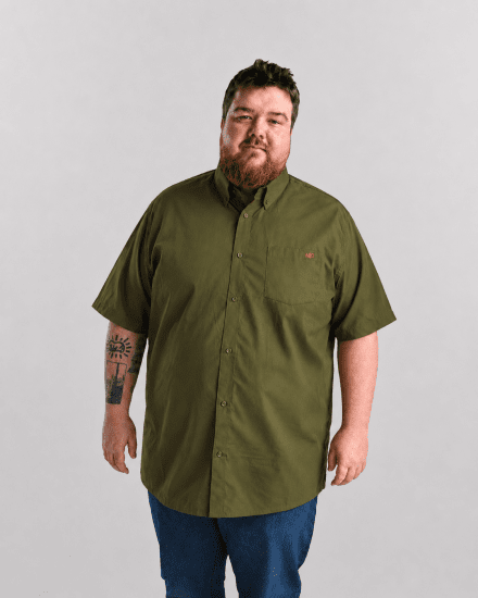 Motley Denim Zagreb Lühikeste Varrukatega Särk Tume khaki - Särgid - Meeste suured särgid 2XL – 8XL