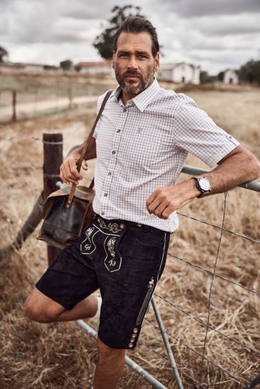 JP1880 Modern Fit Check Print Short Sleeve Shirt Grey - Särgid - Meeste suured särgid 2XL – 8XL