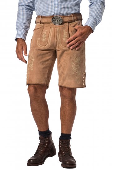 JP1880 Premium Goat Suede Staghorn Embroidery Shorts Leather Brown - Lühikesed püksid - Lühikesed Püksid suured suurused: W40-W60