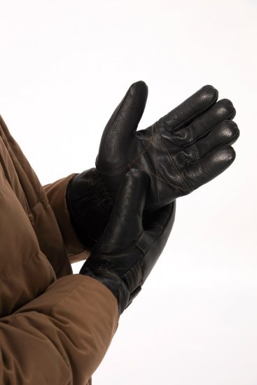 JP1880 Gloves Leather Warm Lining Black - Kindad - 