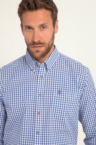 JP1880 Shirt Traditional Checked Long Sleeve Blue - Särgid - Meeste suured särgid 2XL – 8XL