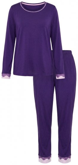 Ulla Popken 812441 Pitsiga pikkade varrukatega pidžaama Kuningassinine - Pidžaama/Loungewear - 