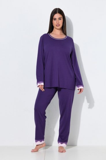 Ulla Popken 812441 Pitsiga pikkade varrukatega pidžaama Kuningassinine - Pidžaama/Loungewear - 