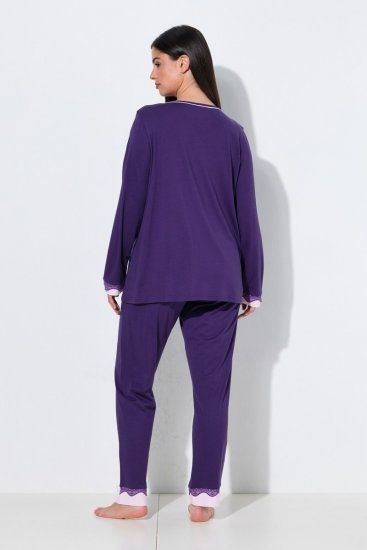 Ulla Popken 812441 Pitsiga pikkade varrukatega pidžaama Kuningassinine - Pidžaama/Loungewear - 