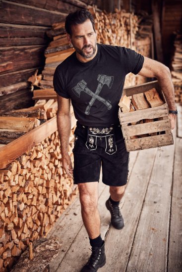 JP1880 Double Axe Design & Vintage Look T-Shirt Black - T-särgid - Suured T-särgid 2XL – 14XL