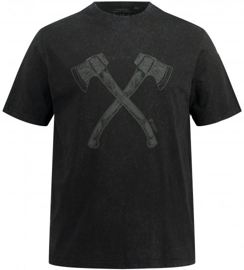JP1880 Double Axe Design & Vintage Look T-Shirt Black - T-särgid - Suured T-särgid 2XL – 14XL