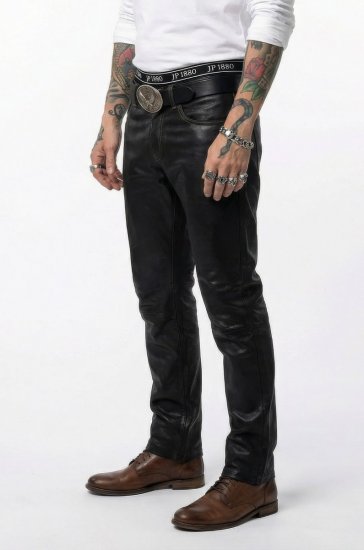 JP1880 Leather Pants Regular Fit Finest Lamb Nappa Black - Teksad ja püksid - Meeste suured teksad W40 – W70