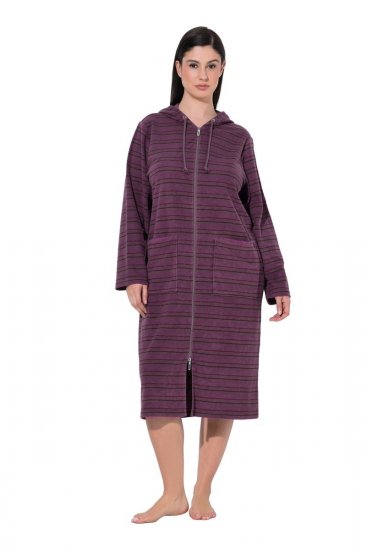 Ulla Popken 821543 Tõmblukuga triibuline frotee-hommikumantel Pruun - Hommikumantlid - 