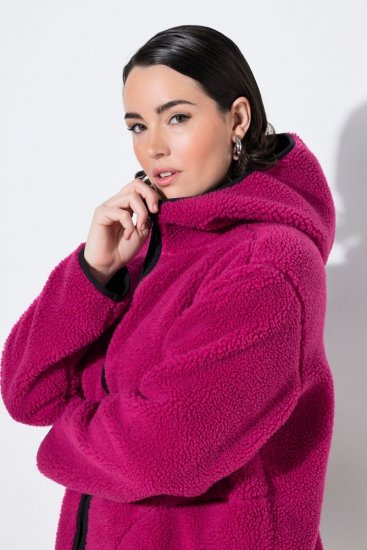 Ulla Popken 823371 Kapuutsi ja tepitud taskutega teddyjope Fuksia - Fleece riided - 